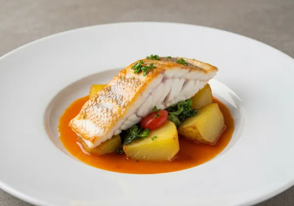 Pescado Blanco al Horno con Patatas y Calabacín