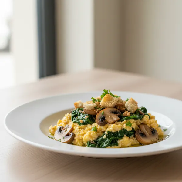 Revuelto de Claras con Espinacas y Champiñones