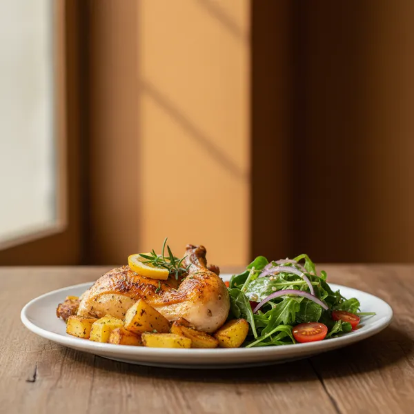 Pollo Asado con Patatas y Ensalada