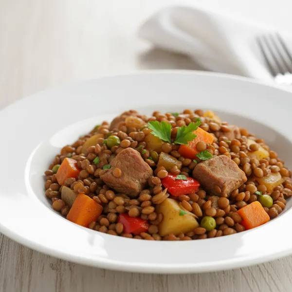 Lentejas Estofadas con Verduras y Cerdo