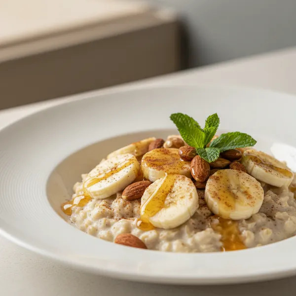 Avena con plátano y almendras