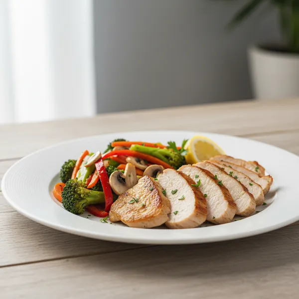 Filetes de pavo con verduras salteadas