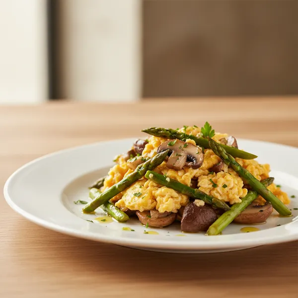 Revuelto de champiñones y espárragos