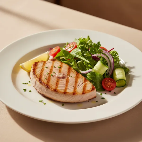 Atún a la plancha con ensalada
