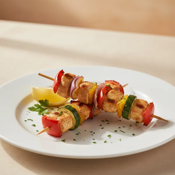 Brochetas de pollo con verduras