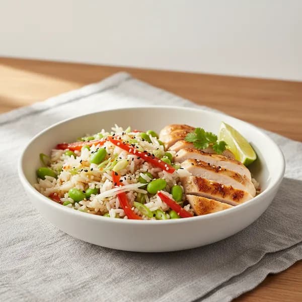 Bol de arroz con edamame