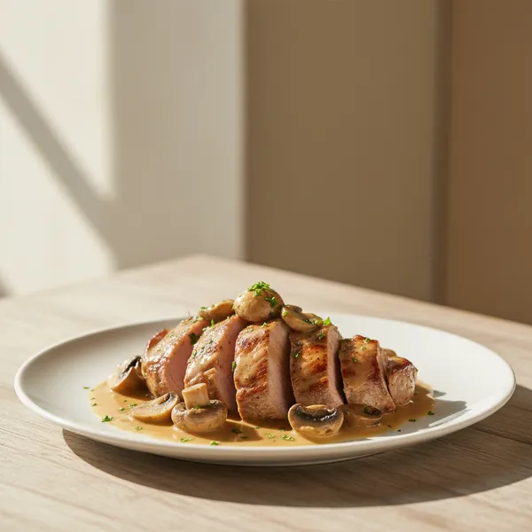 Solomillo de cerdo con champiñones