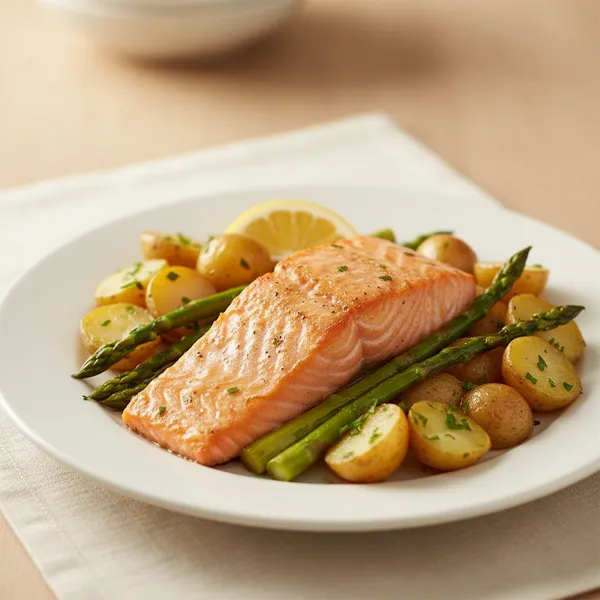 Salmón al Horno con Patatas y Espárragos