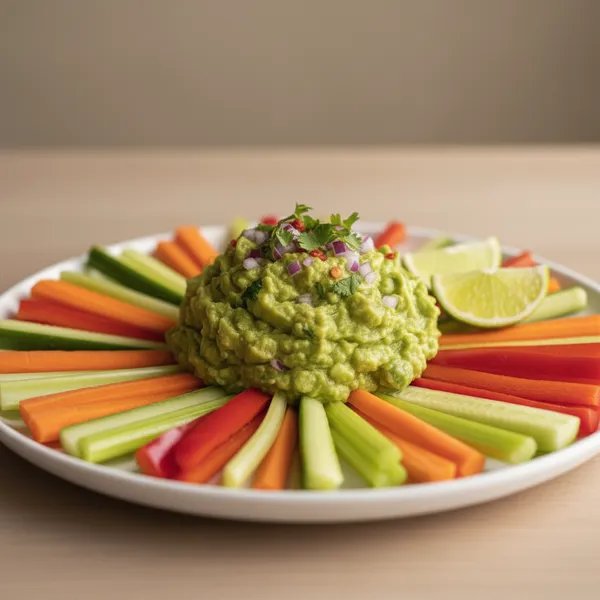 Guacamole con bastones de verdura