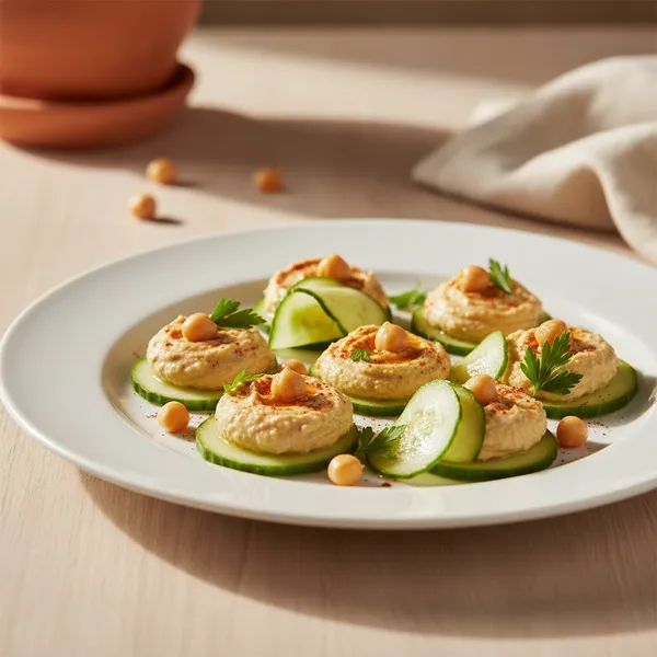 Rodajas de pepino con hummus