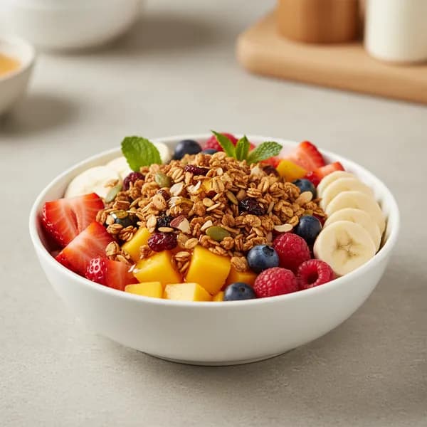 Bowl de frutas con granola casera