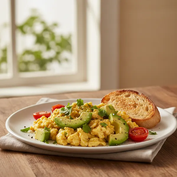Huevos revueltos con aguacate