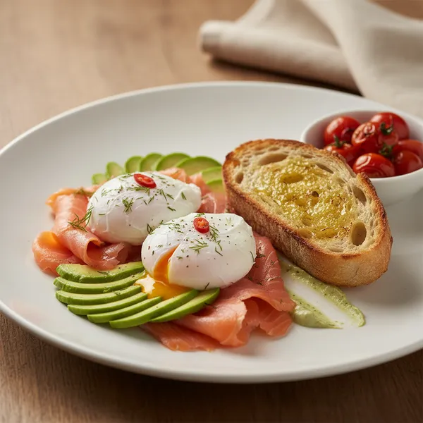 Huevos con salmon ahumado y aguacate