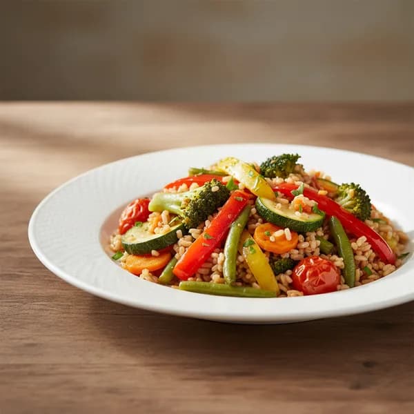 Arroz integral con verduras salteadas