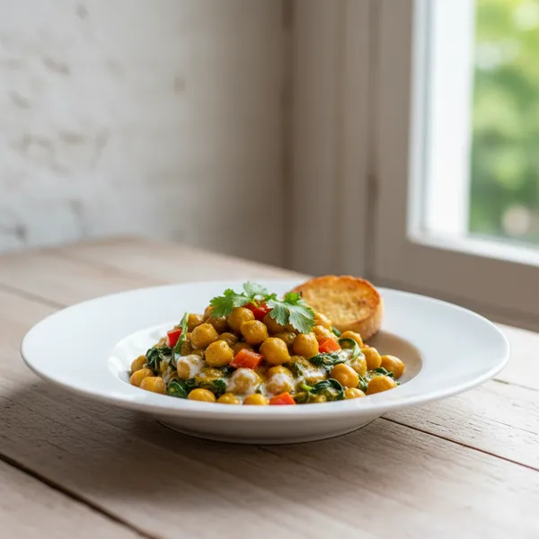 Garbanzos al curry con espinacas