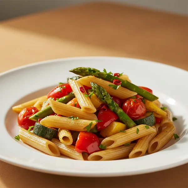 Penne con verduras salteadas