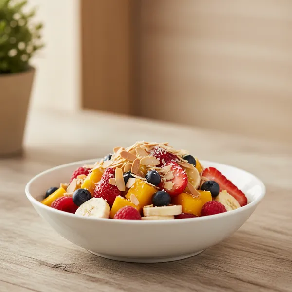 Bol de frutas con almendras y coco