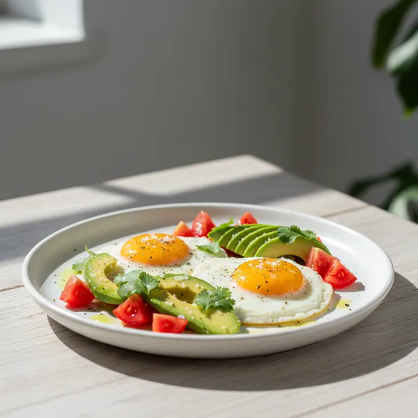 Huevos con aguacate y tomate