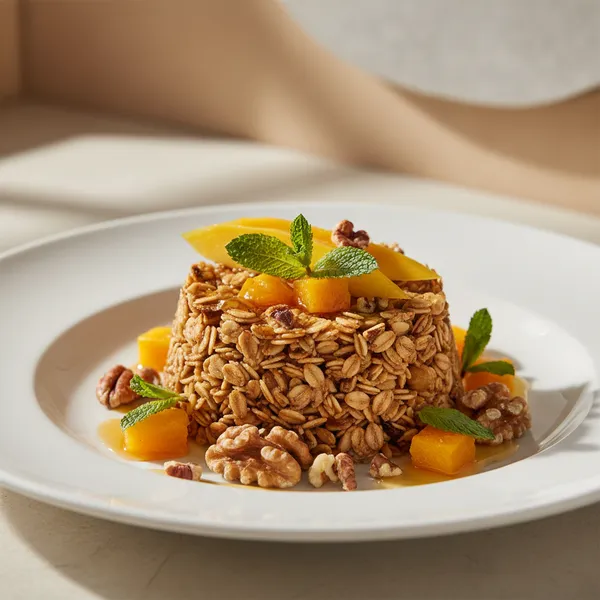 Granola de avena con mango y nueces