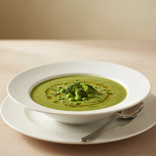 Crema de brocoli y guisantes