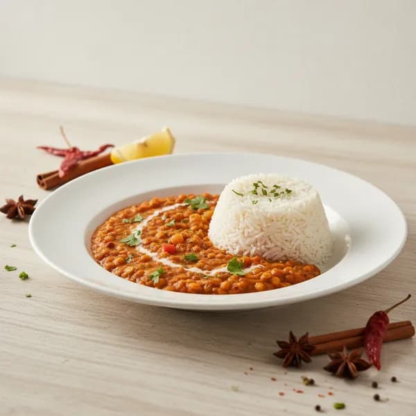 Curry de lentejas rojas con arroz basmati