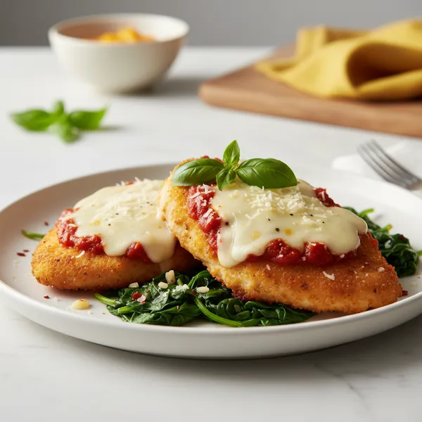 Pollo a la parmesana con espinacas