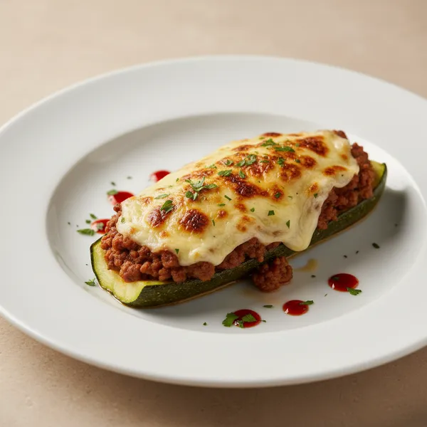 Calabacin relleno de carne y queso gratinado