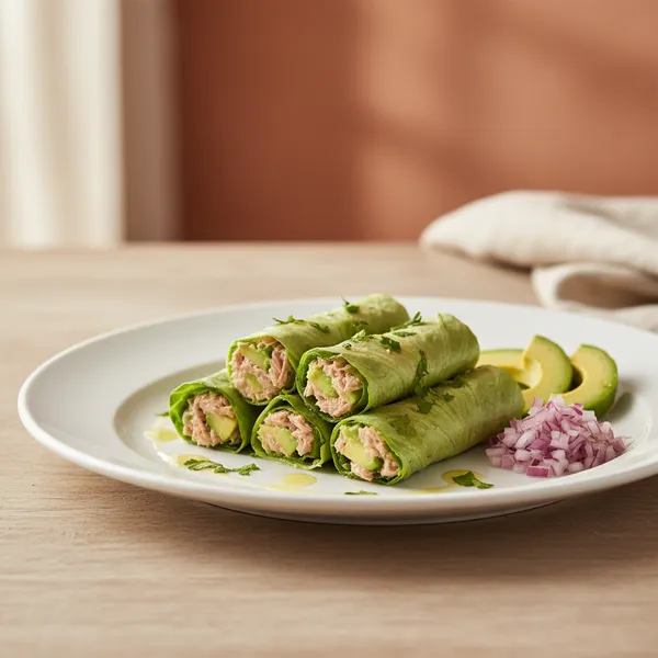 Rollitos de lechuga con atún y aguacate