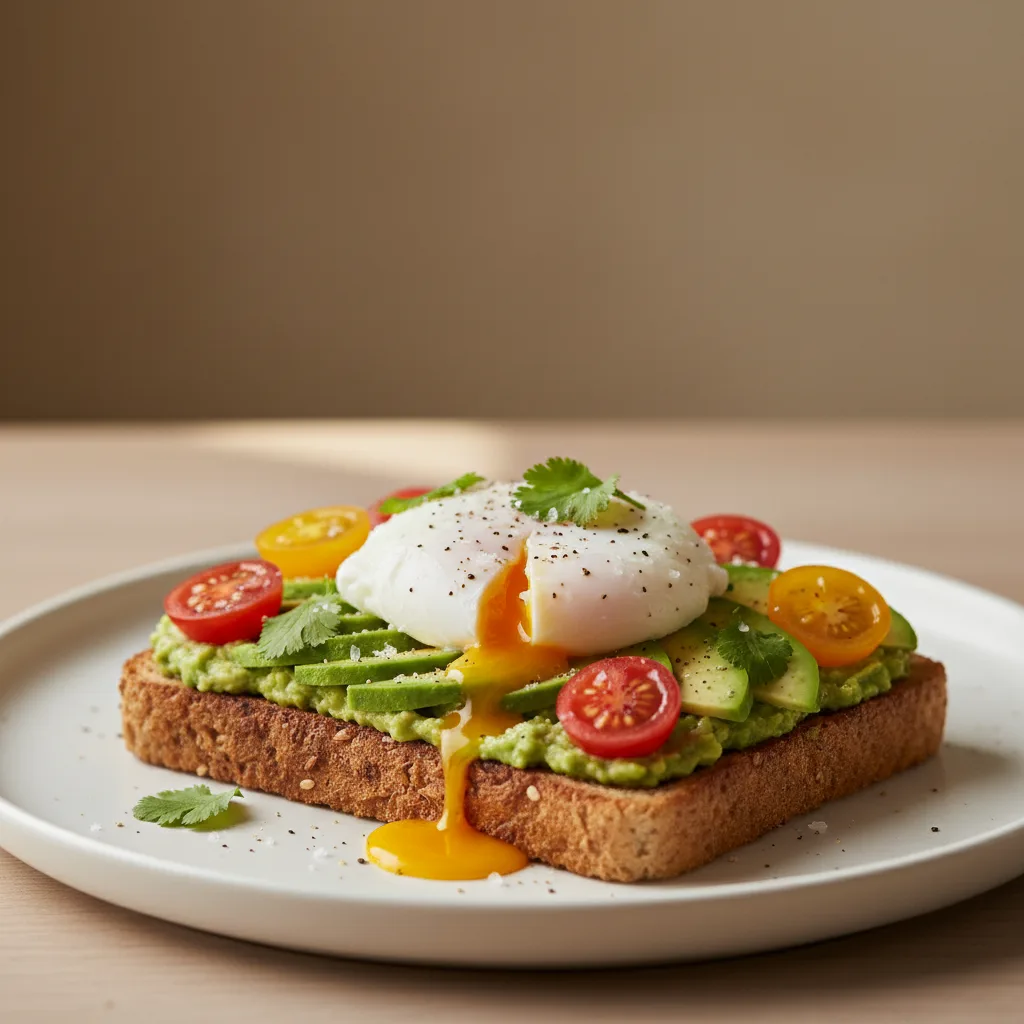 Tostada Integral con Aguacate, Huevo Poachado y Tomate Cherry
