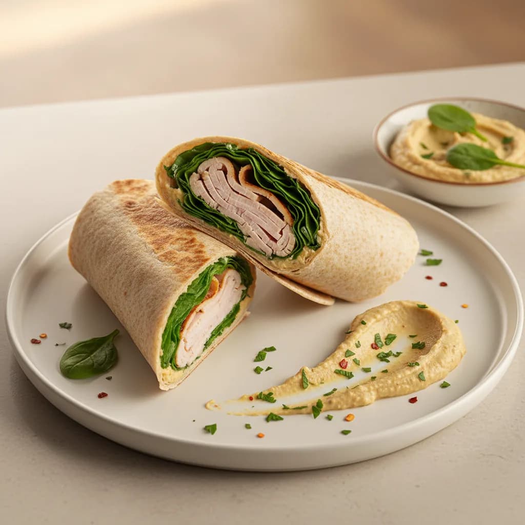 Wrap de Pavo y Hummus con Espinacas