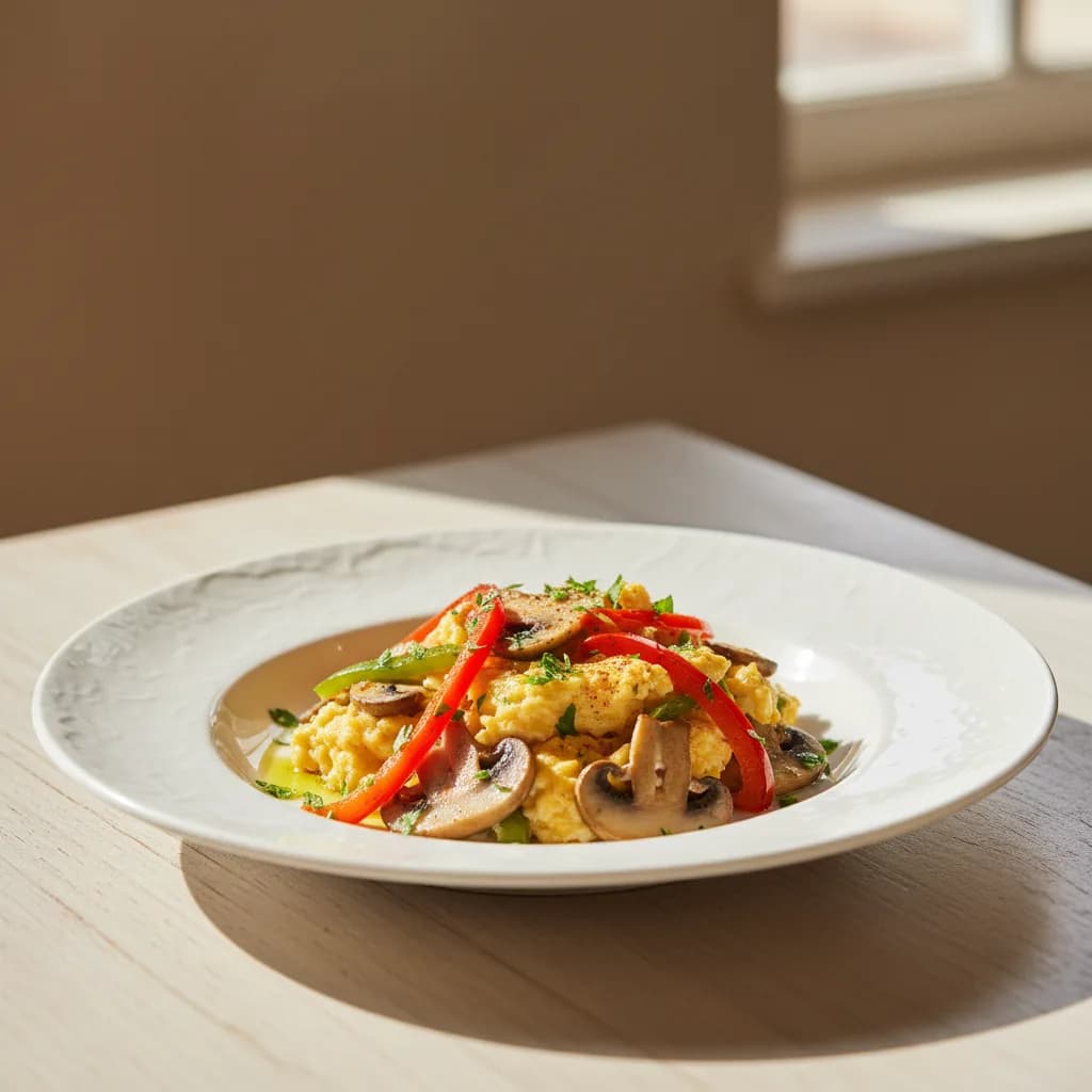 Huevos Revueltos con Champiñones y Pimentón