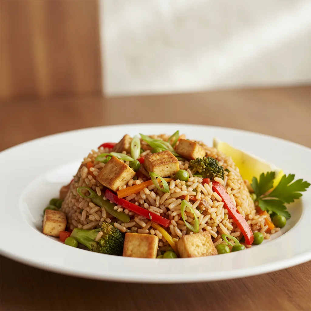 Arroz Integral Salteado con Tofu y Verduras
