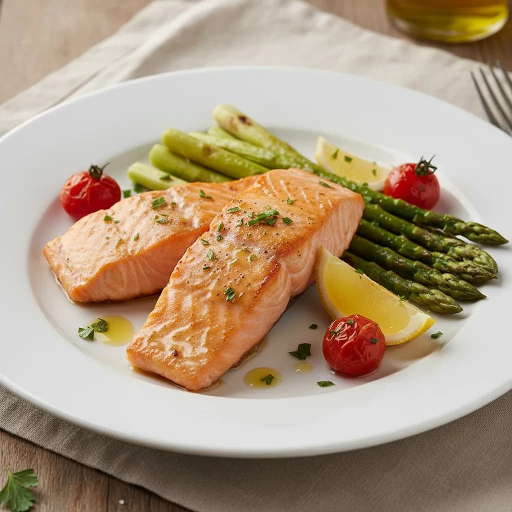 Lomos de Salmón al Horno con Espárragos Verdes