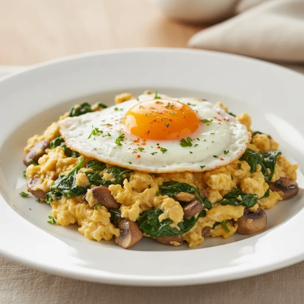 Revuelto de Champiñones y Espinacas con Huevo