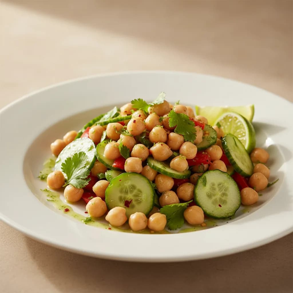 Ensalada de Garbanzos y Pepino con Aderezo de Lima