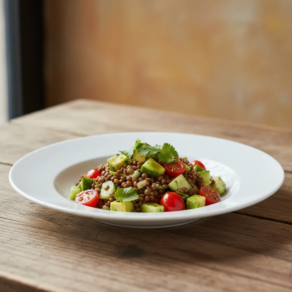 Ensalada de Lentejas con Tomate, Pepino y Aguacate