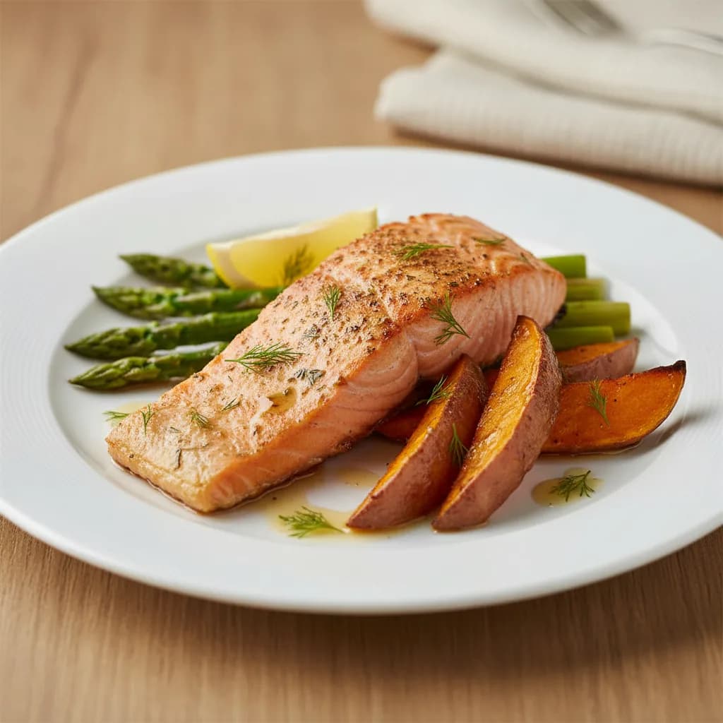 Salmón al Horno con Boniato y Espárragos