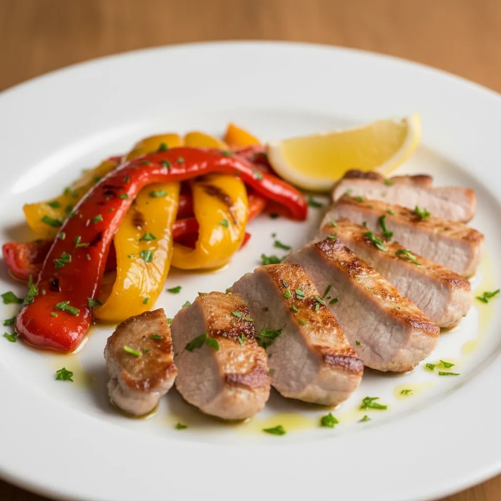 Lomo de Cerdo a la Plancha con Pimientos Asados