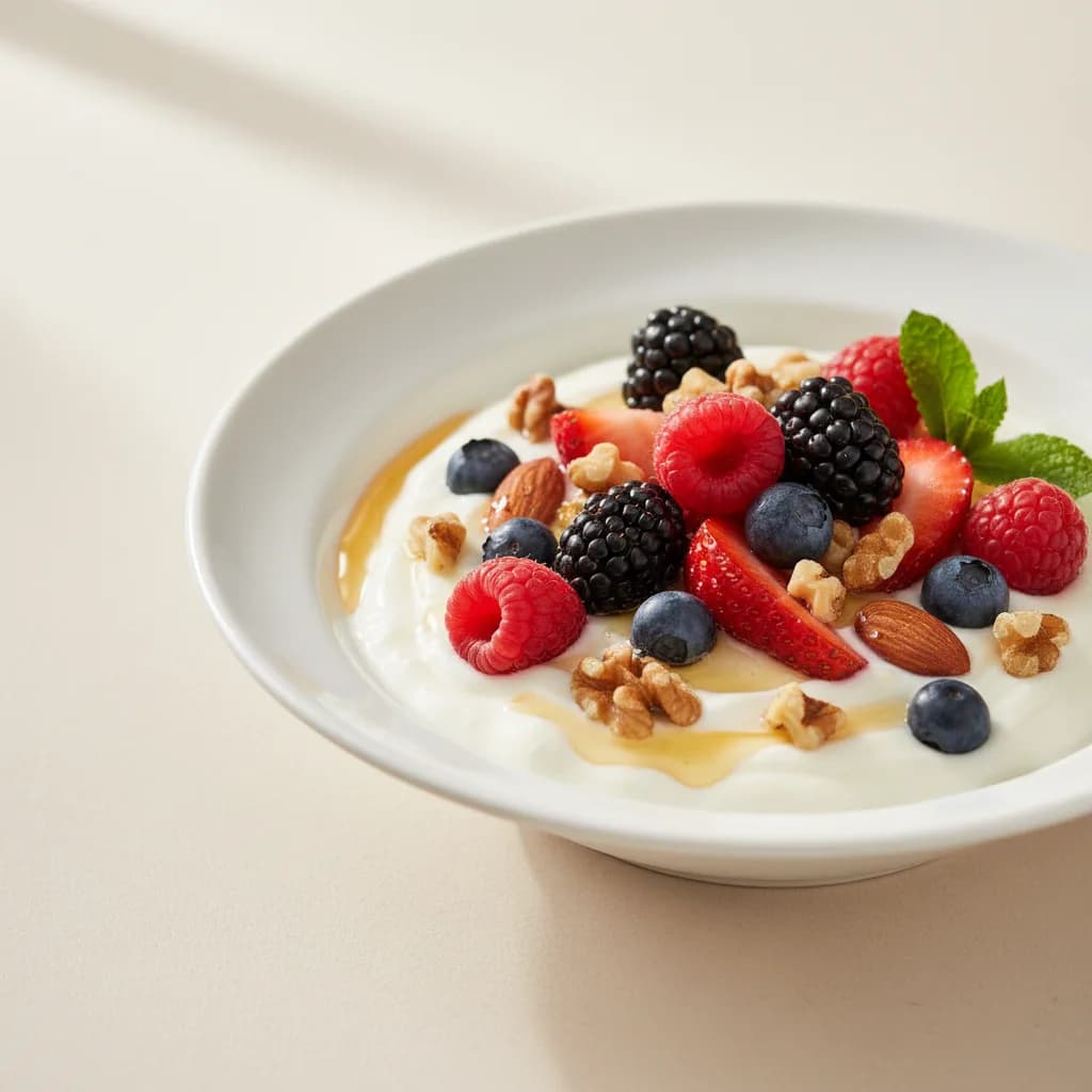 Bol de Yogur Griego con Frutos Rojos y Nueces