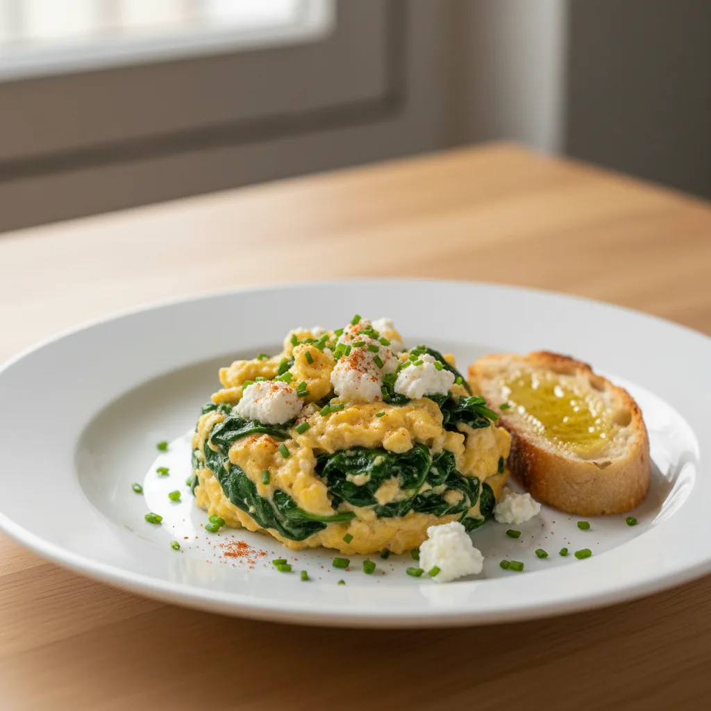 Huevos Revueltos con Espinacas y Queso Fresco