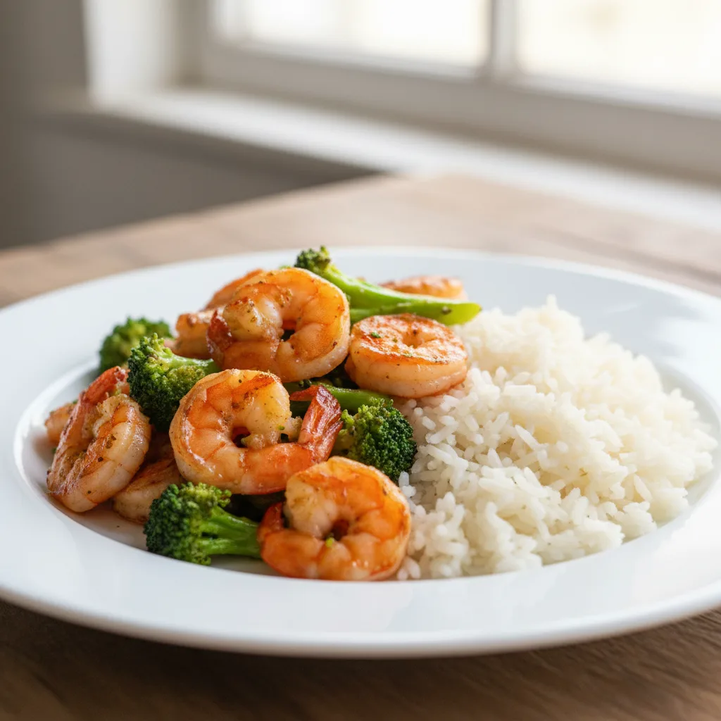 Salteado de Gambas con Brócoli y Arroz Basmati