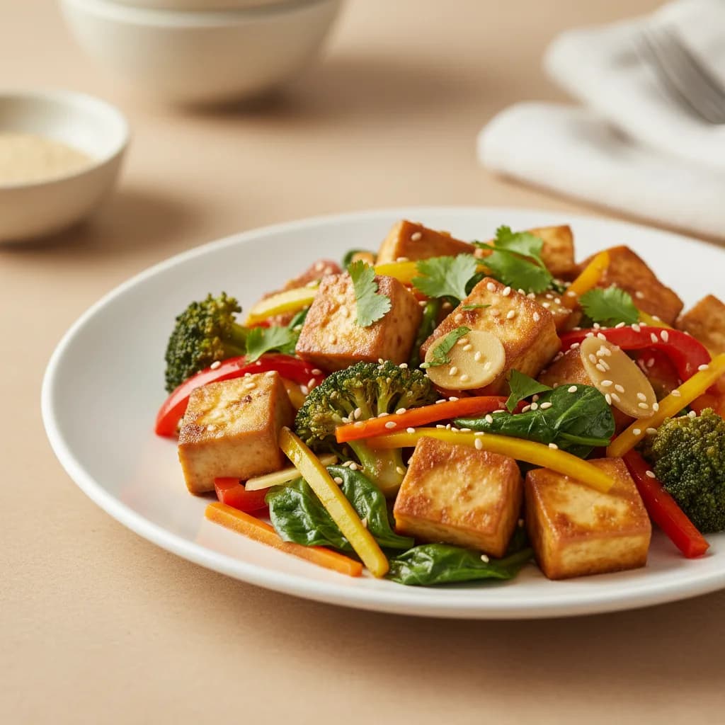 Salteado de Tofu con Verduras Variadas y Jengibre