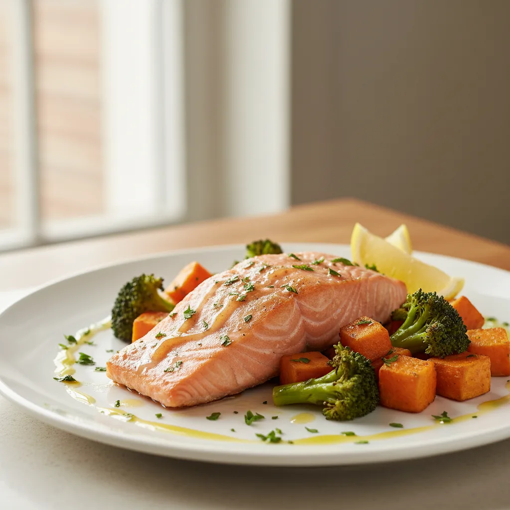 Salmón al Horno con Boniato y Brócoli
