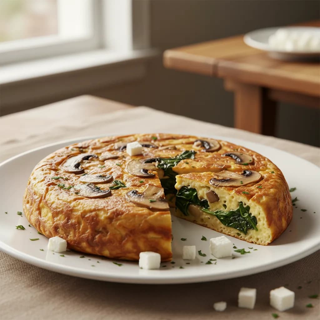Tortilla de Champiñones y Espinacas con Queso Fresco