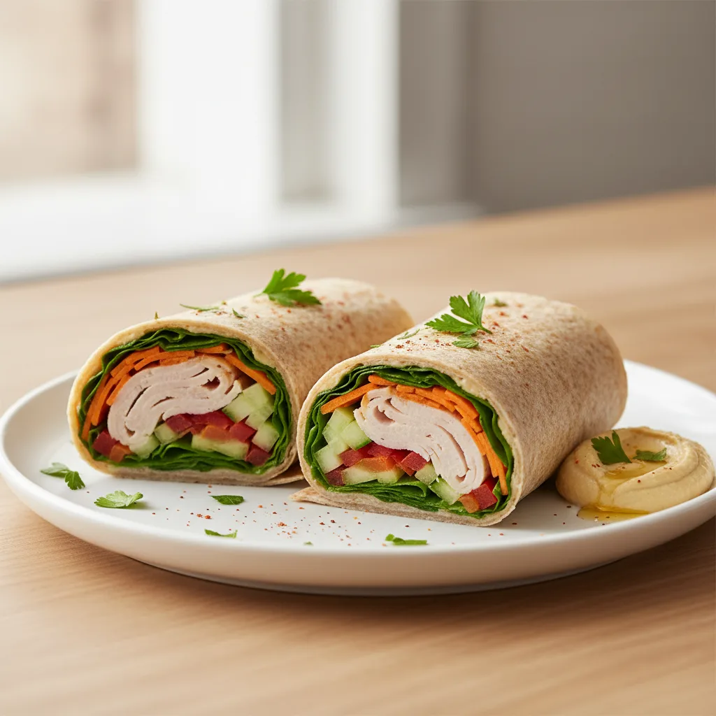 Wrap de Pavo y Hummus con Vegetales Frescos
