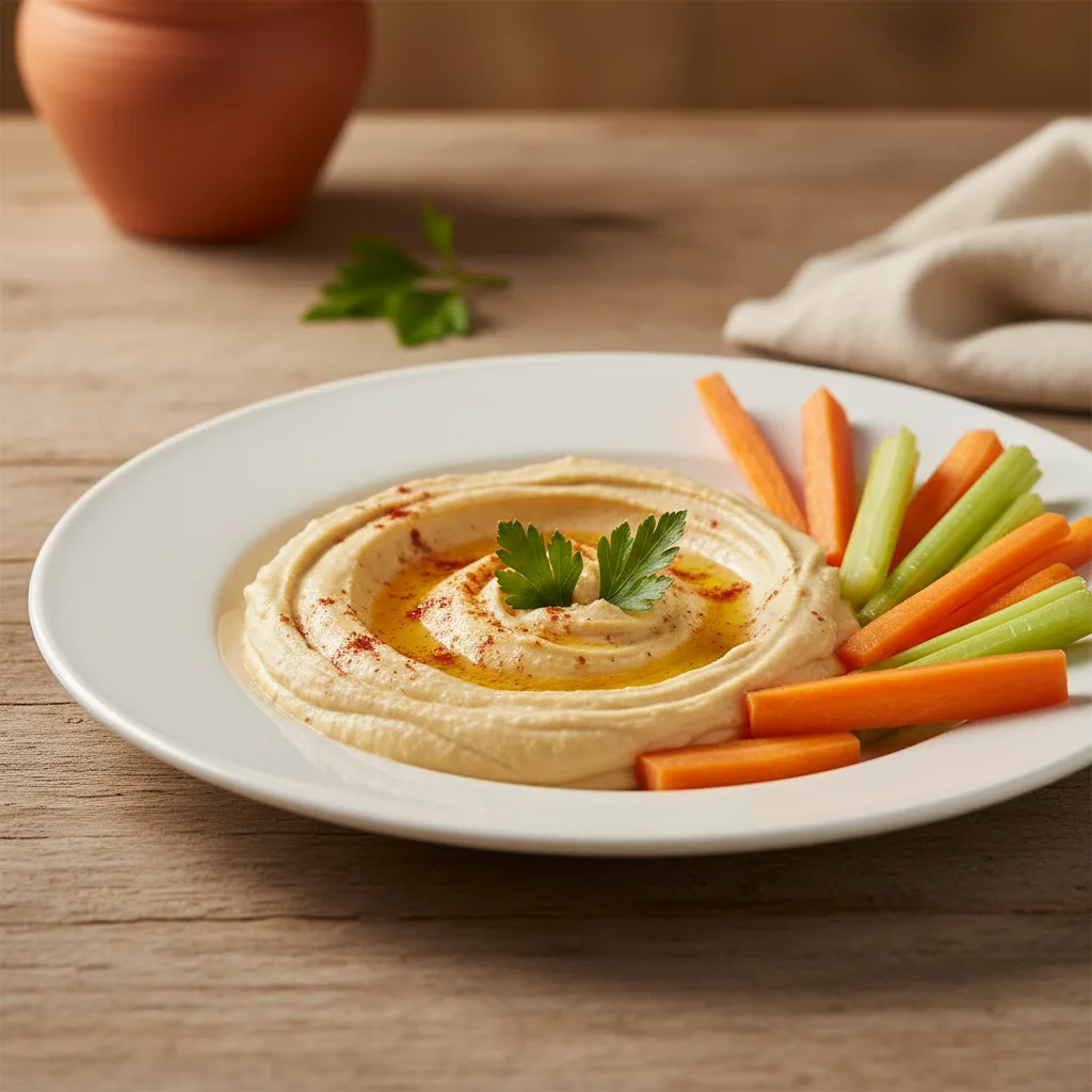 Hummus con Bastones de Zanahoria y Apio