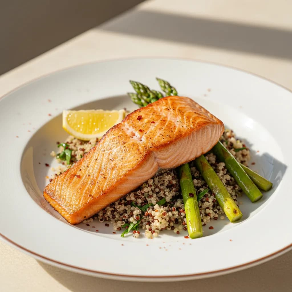 Salmón a la Plancha con Quinoa y Espárragos