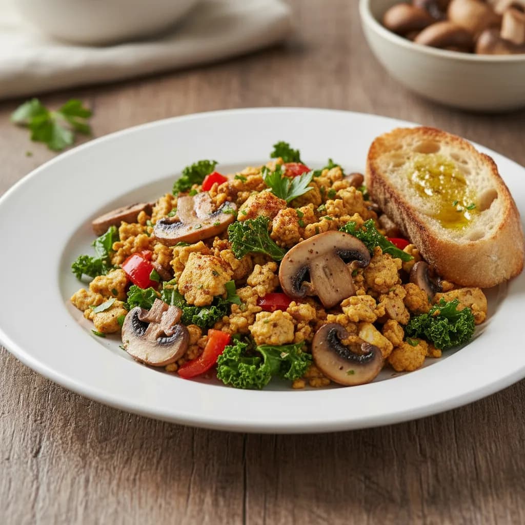 Revuelto de Tofu con Champiñones y Kale