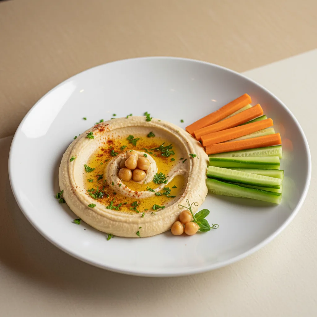 Hummus con Bastones de Zanahoria y Pepino