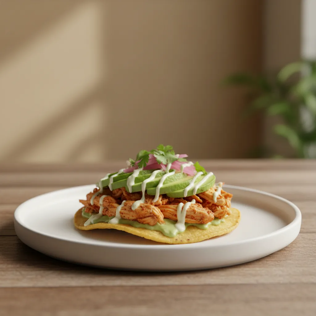 Tostada de Aguacate y Pollo Desmenuzado
